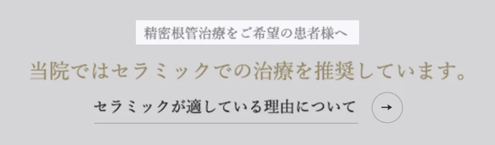 精密根管治療をご希望の患者様へ。当院ではセラミックでの治療を推奨しています。セラミックが適している理由について